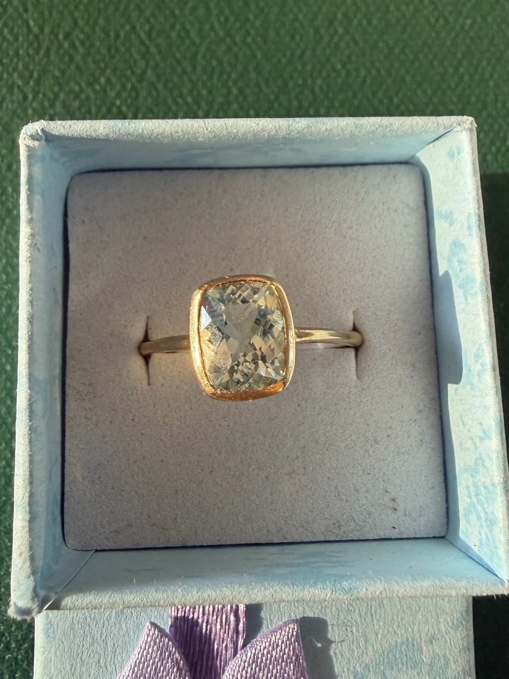 Cushion Aquamarine Ring: OLD MINE 14k Gold Bezel, Eco-Friendly Birthstone
